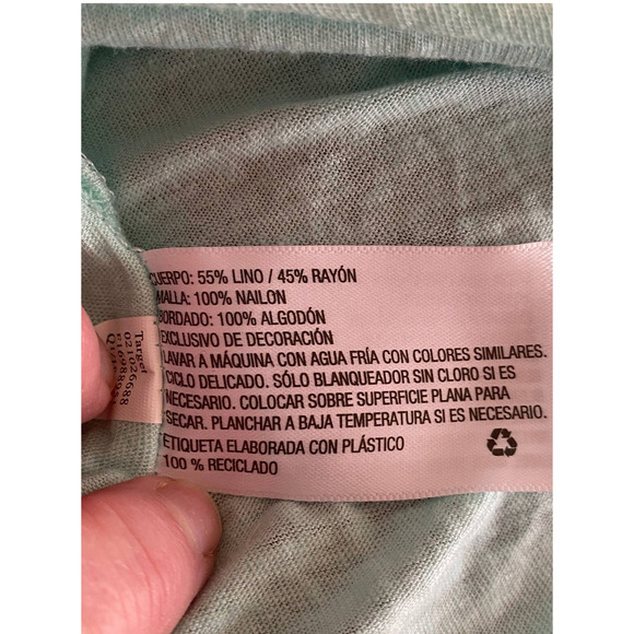 Womens Ava & Viv Linen Blend Top Size X Aqua Embroidery Detail - Picture 6 of 6